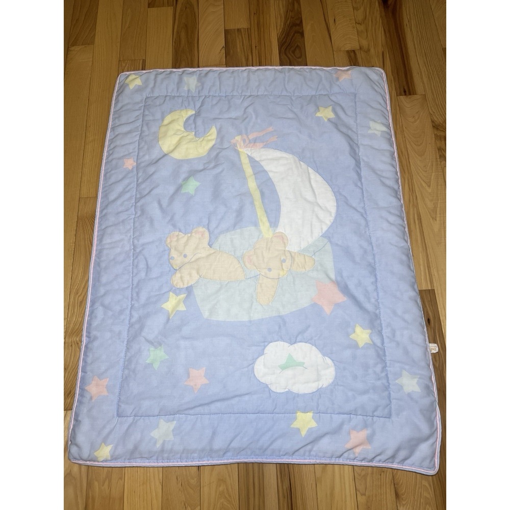 Vintage Dundee 1986 Bears On A Boat Stars Moon Crib Comforter Baby Blanket Quilt